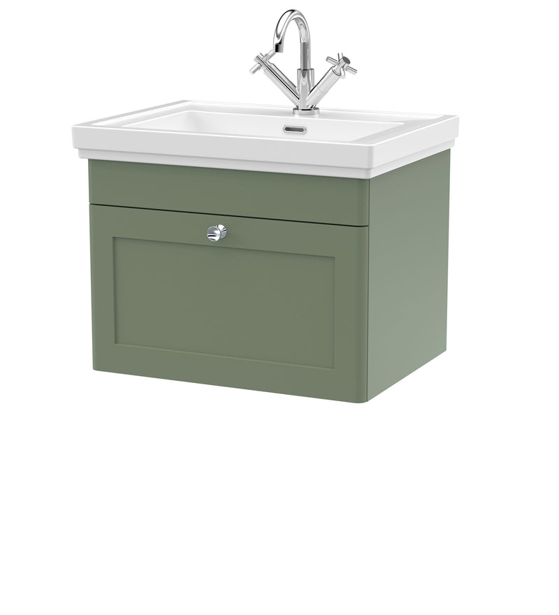 Nuie Classique Wall Hung Vanity Unit with 1 Tap Hole Fireclay Basin in Green