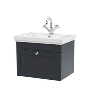 Nuie Classique Wall Hung Vanity Unit with 1 Tap Hole Fireclay Basin in Soft Black