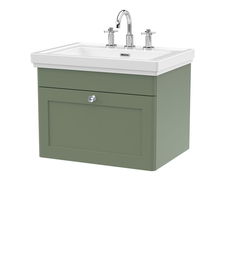 Nuie Classique Wall Hung Vanity Unit with 3 Tap Hole Fireclay Basin in Green