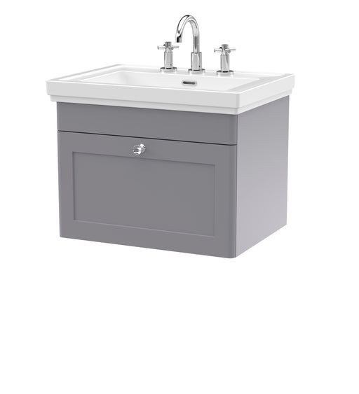 Nuie Classique Wall Hung Vanity Unit with 3 Tap Hole Fireclay Basin in Grey