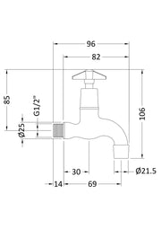 Nuie Cleaner Sink Bib Taps Chrome (BTX301) line drawing