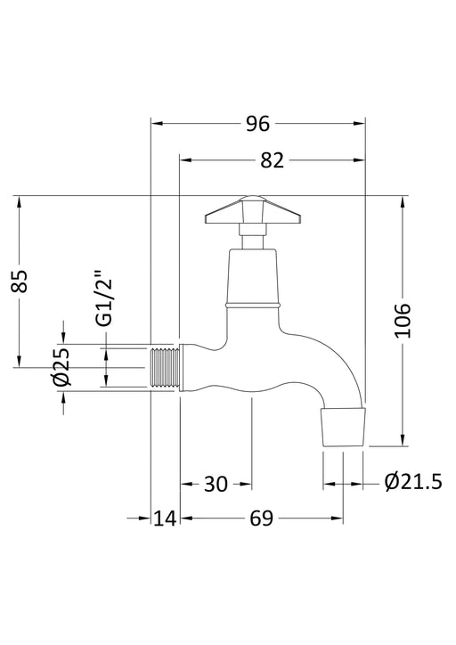 Nuie Cleaner Sink Bib Taps Chrome (BTX301) line drawing