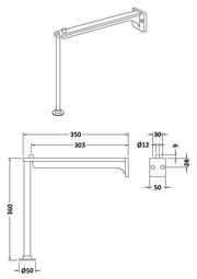 Nuie Cleaner Sink Leg Set and Wall Bracket Brushed Steel (CSL301) line drawing