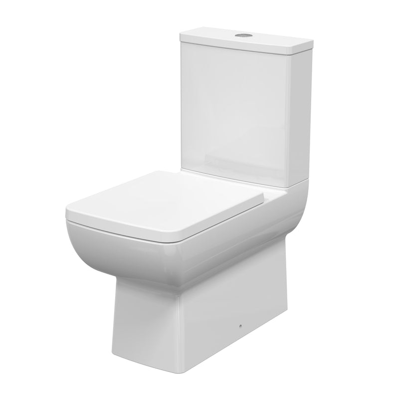 Nuie Cleo flush to wall square bowl rimless toilet pan and cistern in white