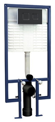 Nuie full height wall frame with matt black square flush plate - optional with Cleo wall hung pan