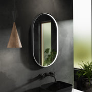 Nuie Columba Black LED touch sensor mirror in a modern bathroom
