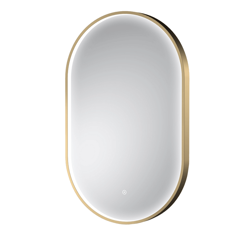 Nuie Columba Brushed Brass oval inset framed LED touch sensor mirror 800 x 500mm