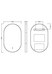 Nuie Columba LED touch sensor mirror dimensions diagram 800 x 500mm