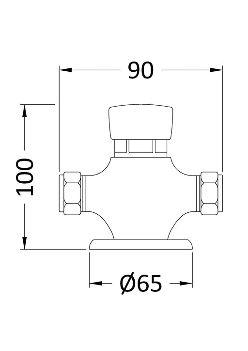 Nuie Commercial Exposed Shower Valve Chrome (A3788) line drawing