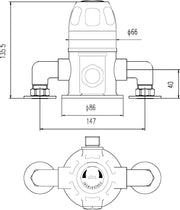 Nuie Commercial Exposed Shower Valve Chrome (VSQ1) line drawing