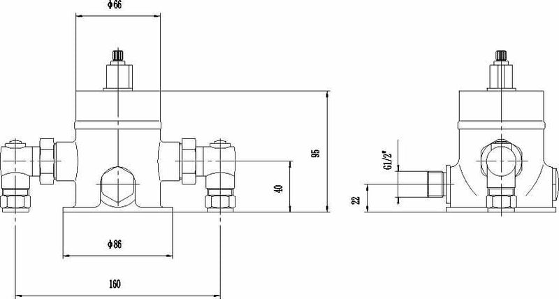 Nuie Commercial Isolation Elbows for Shower Valves Chrome (TMVSQELB) line drawing