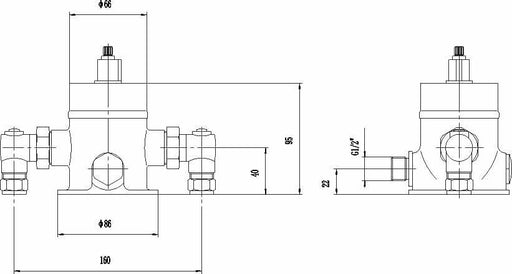 Nuie Commercial Isolation Elbows for Shower Valves Chrome (TMVSQELB) line drawing