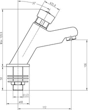 Nuie Commercial Non-Concussive Basin Tap Chrome (TWS007) line drawing