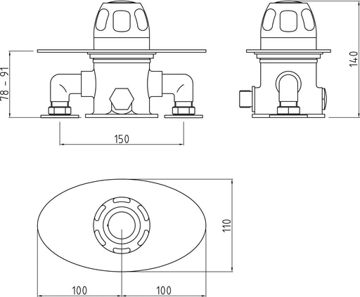 Nuie Commercial Thermostatic Shower Valve Chrome (VSQ2) line drawing