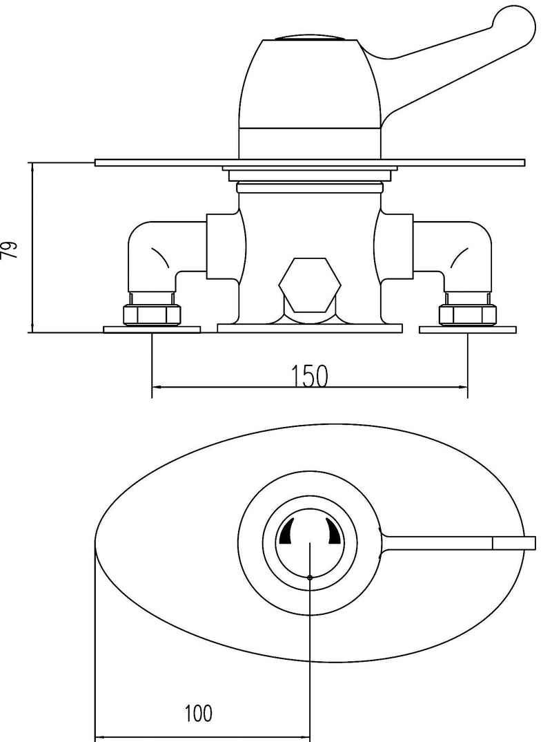 Nuie Commercial Thermostatic Shower Valve Chrome (VSQ4) line drawing
