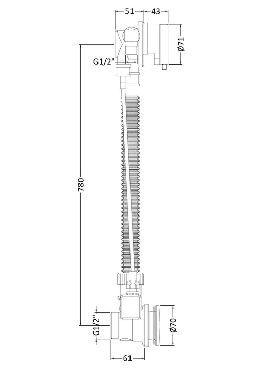 Nuie Compact Freeflow Bath Filler Chrome (E358) line drawing