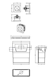 Nuie Concealed Cistern with Matt Black Dual Flush Plate dimensioned line drawing