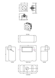 Nuie Concealed Cistern with Square Brushed Brass Dual Flush Plate Side Inlet dimensioned line drawing