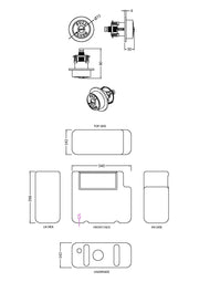 Nuie Concealed Cistern with Square Brushed Brass Traditional Dual Flush Plate Bottom Inlet dimensioned line drawing