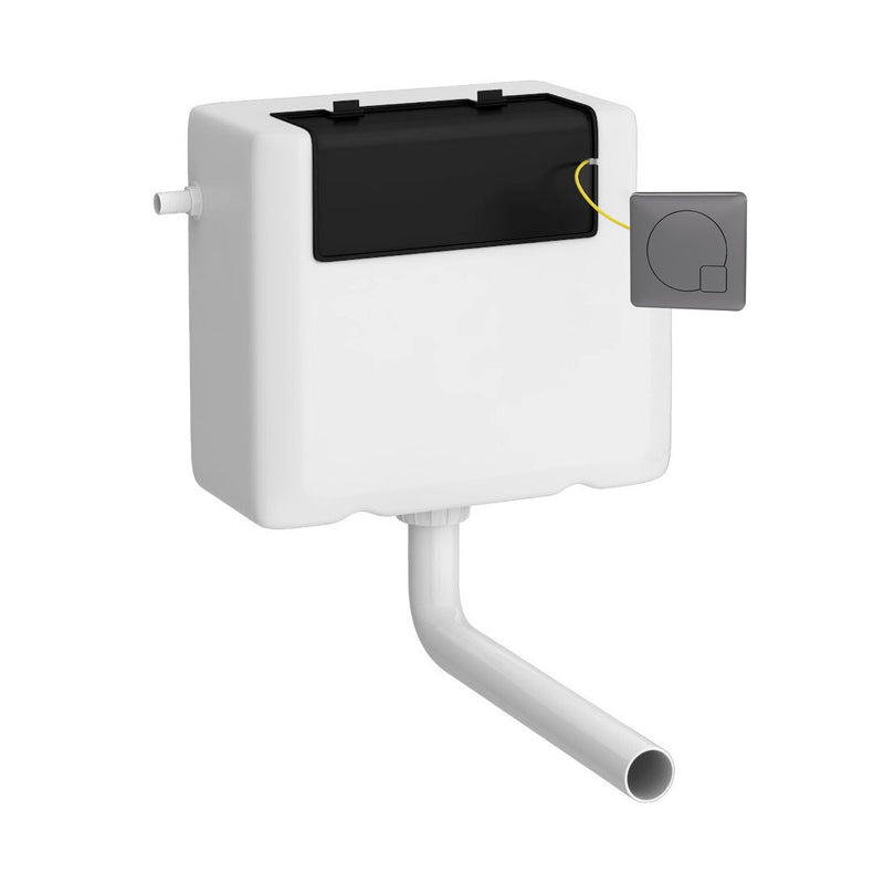 Nuie Concealed Cistern with Square Brushed Pewter Dual Flush Plate Side Inlet