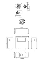 Nuie Concealed Cistern with Square Chrome Traditional Dual Flush Plate Side Inlet dimensioned line drawing