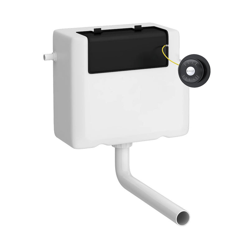 Nuie Concealed Cistern with Square Matt Black Traditional Dual Flush Plate Side Inlet
