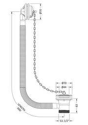 Nuie Concealed Plug & Chain Bath Waste Chrome (EA384) line drawing