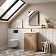 Nuie Core 400mm floor standing vanity unit in Autumn Oak - bathroom lifestyle setting