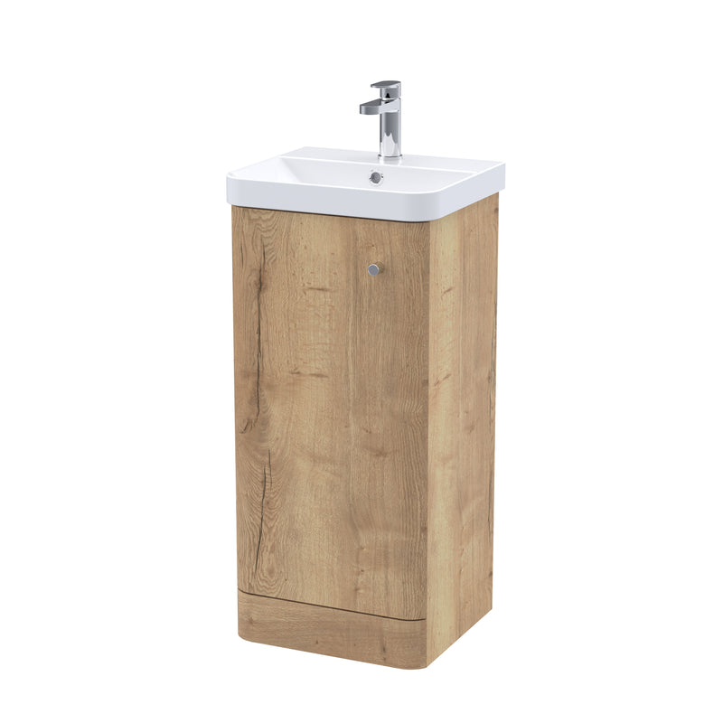 Nuie Core 400mm 1 door floor standing vanity unit with basin in Autumn Oak