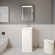 Nuie Core 400mm floor standing vanity unit in Gloss White - bathroom lifestyle setting