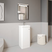 Nuie Core 400mm floor standing vanity unit in Gloss White - bathroom lifestyle setting