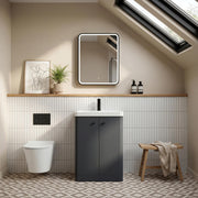 Nuie Core 400mm floor standing vanity unit in Soft Black - bathroom lifestyle setting