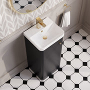Nuie Core 400mm floor standing vanity unit in Soft Black - bathroom lifestyle setting