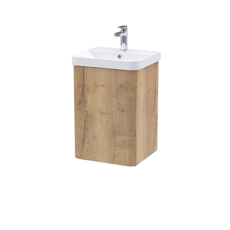 Nuie Core 400mm 1 door wall hung vanity unit with basin in Autumn Oak