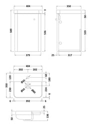 Nuie Core 400mm wall hung vanity unit in Satin Green - dimensioned line drawing