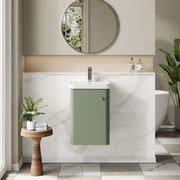 Nuie Core 400mm wall hung vanity unit in Satin Green - bathroom lifestyle setting