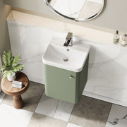 Nuie Core 400mm wall hung vanity unit in Satin Green - bathroom lifestyle setting