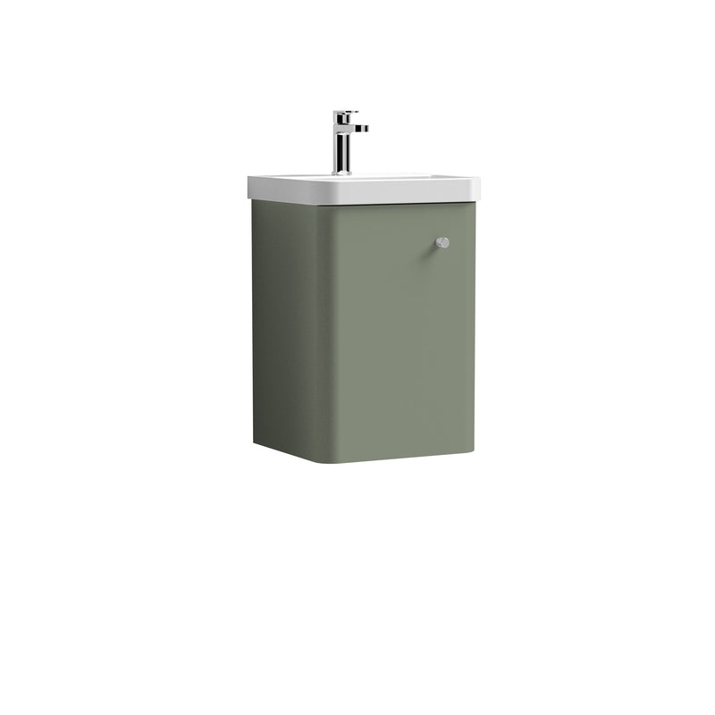 Nuie Core 400mm 1 door wall hung vanity unit with basin in Satin Green