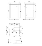 Nuie Core 400mm wall hung vanity unit in Soft Black - dimensioned line drawing