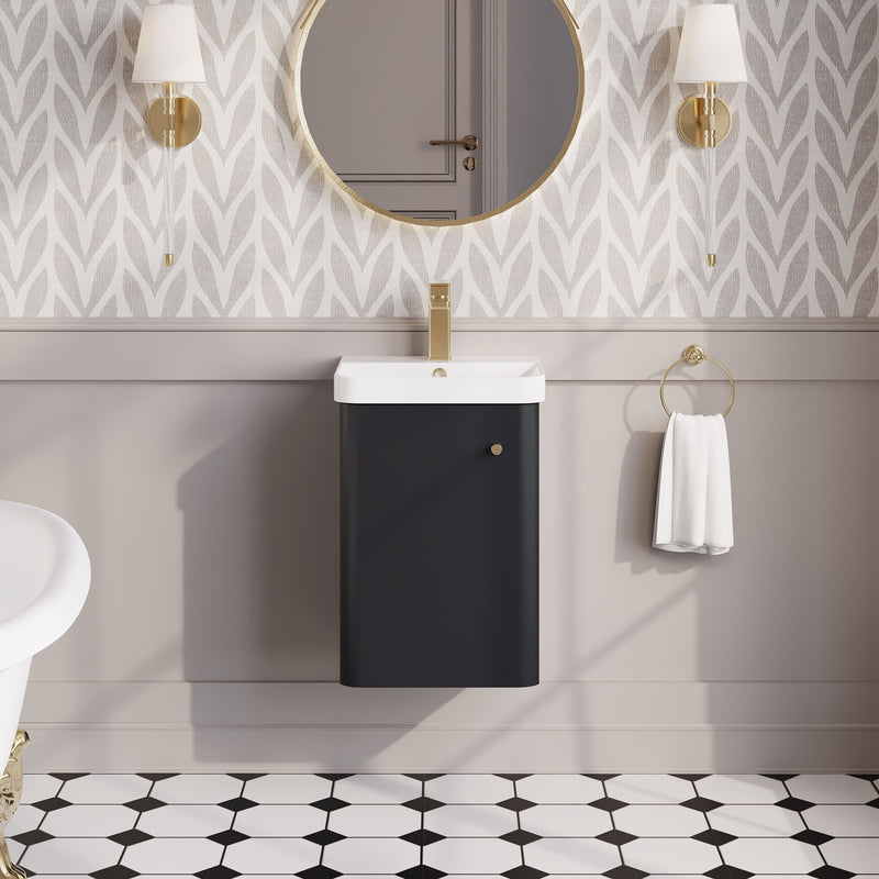 Nuie Core 400mm wall hung vanity unit in Soft Black - bathroom lifestyle setting
