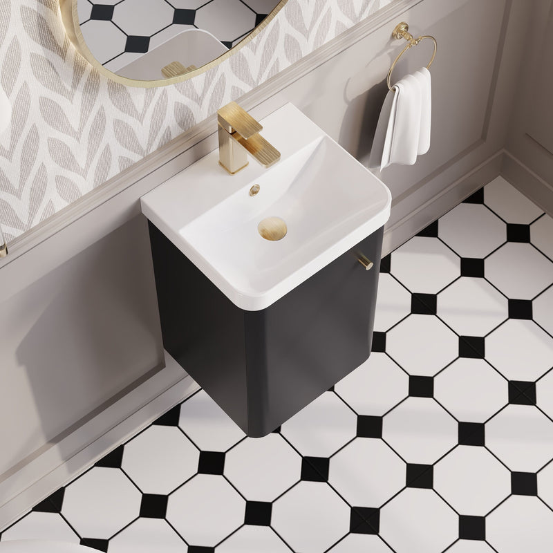 Nuie Core 400mm wall hung vanity unit in Soft Black - bathroom lifestyle setting