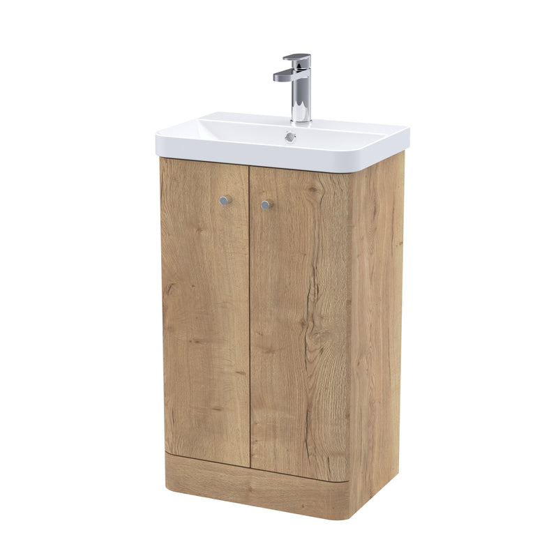 Nuie Core 500mm 2 door floor standing vanity unit with basin in Autumn Oak