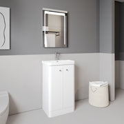 Nuie Core 500mm floor standing vanity unit in Gloss White - bathroom lifestyle setting