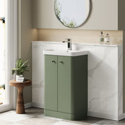 Nuie Core 500mm floor standing vanity unit in Satin Green - bathroom lifestyle setting