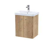 Nuie Core 500mm 2 door wall hung vanity unit with basin in Autumn Oak
