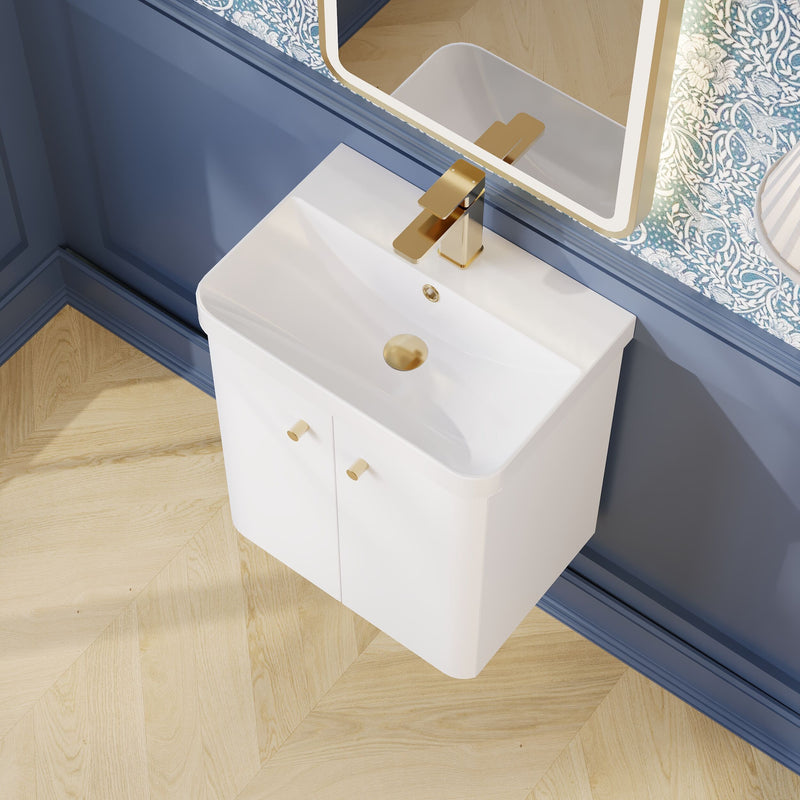 Nuie Core 500mm wall hung vanity unit in Gloss White - bathroom lifestyle setting