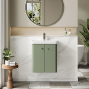 Nuie Core 500mm wall hung vanity unit in Satin Green - bathroom lifestyle setting