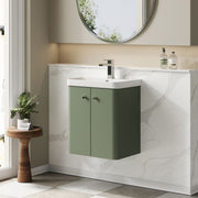 Nuie Core 500mm wall hung vanity unit in Satin Green - bathroom lifestyle setting