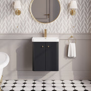 Nuie Core 500mm wall hung vanity unit in Soft Black - bathroom lifestyle setting