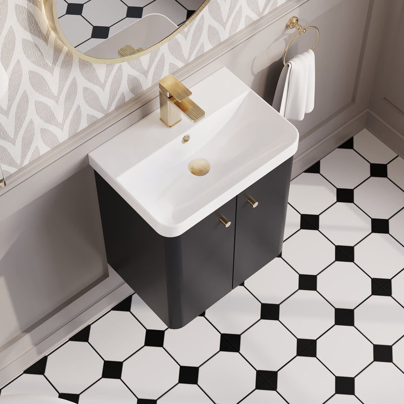 Nuie Core 500mm wall hung vanity unit in Soft Black - bathroom lifestyle setting